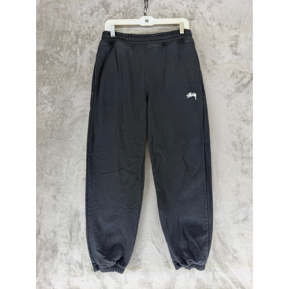 Stussy Stock Logo Sweatpants Mens Small Washed Black Cotton Joggers 116550 SU22